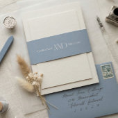 Minimalist Dusty Blue Elegant Monogram Wedding  Uitnodigingen Wikkel
