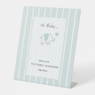 Minimalist Dusty Blue Elephant Baby Shower Welcome Reclamebord Met Voetstuk