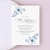 Minimalist Dusty Blue Floral Boho Wedding Kaart