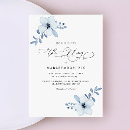 Minimalist Dusty Blue Floral Boho Wedding Kaart