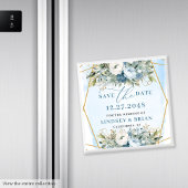 Minimalist Dusty Blue Floral Gold Save the Date Magneet