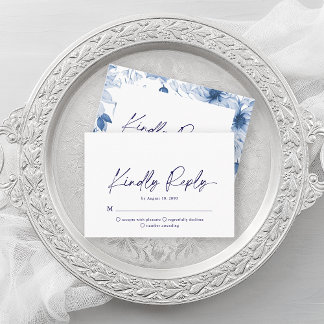 Minimalist Dusty Blue Floral RSVP Card Informatiekaartje