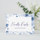 Minimalist Dusty Blue Floral RSVP Card – QR Code Informatiekaartje (Staand voorkant)