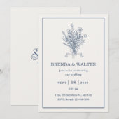 Minimalist Dusty Blue Floral Sketch Wedding  Kaart (Voorkant / Achterkant)
