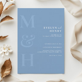 Minimalist Dusty Blue Monogram Simple Wedding Kaart