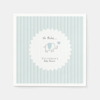 Minimalist Dusty Blue Oh Baby Elephant Baby Shower Servet