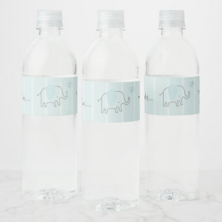 Minimalist Dusty Blue Oh Baby Elephant Baby Shower Waterfles Etiket