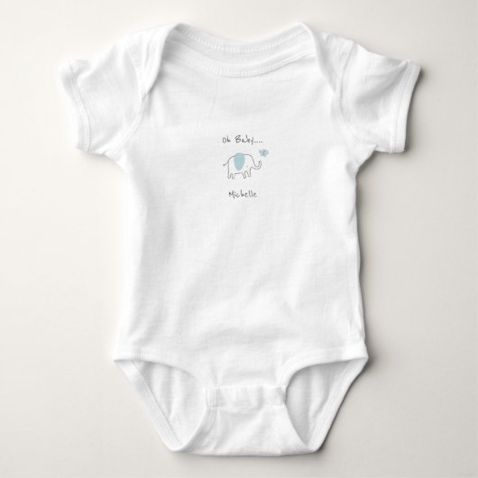 Minimalist Dusty Blue Oh Baby Elephant  Romper (Voorkant)
