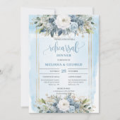 Minimalist Dusty Blue Peony Wedding Rehearsal Card Kaart (Voorkant)