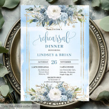 Minimalist Dusty Blue Peony Wedding Rehearsal Card