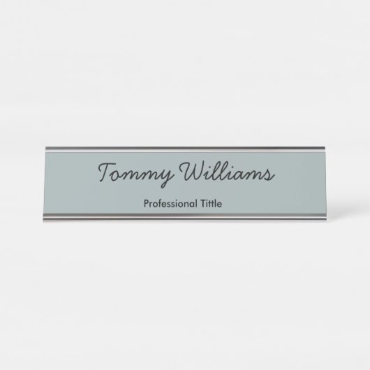 Minimalist Dusty Blue Professional Eenvoudig Bureau Naambordje (Voorkant)