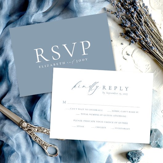 Minimalist Dusty Blue RSVP Wedding Card Kaartje