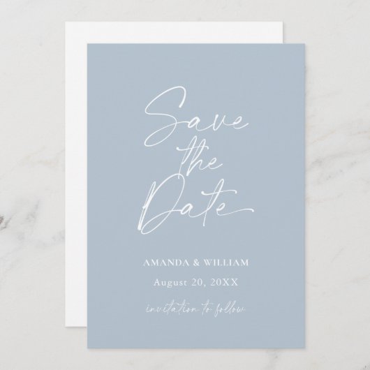 Minimalist Dusty Blue Save the Date Invitation Kaart (Voorkant / Achterkant)