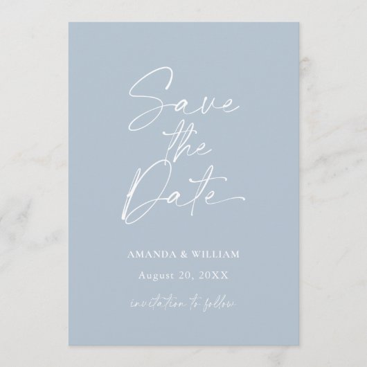 Minimalist Dusty Blue Save the Date Invitation Kaart (Voorkant)