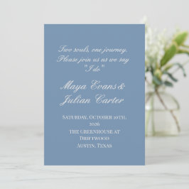  Minimalist Dusty Blue & Warm White Wedding  Kaart