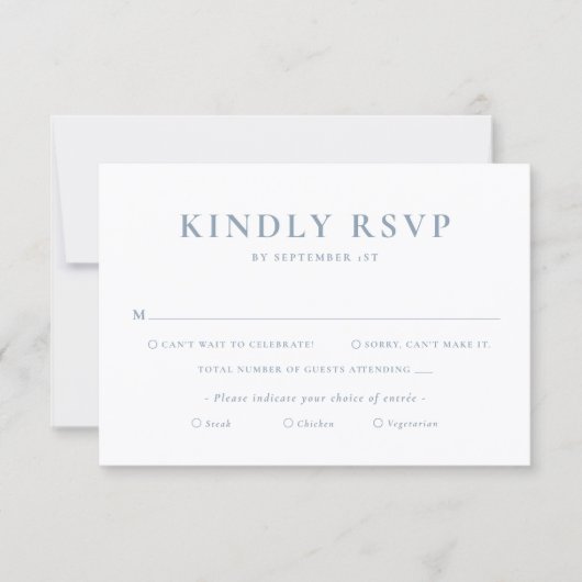 Minimalist Dusty Blue Wedding RSVP Card (Voorkant)