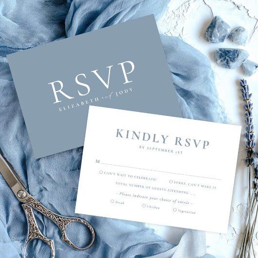 Minimalist Dusty Blue Wedding RSVP Card