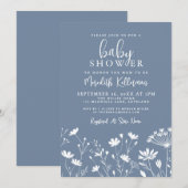 Minimalist Dusty Blue Wildflower Baby Shower Kaart (Voorkant / Achterkant)