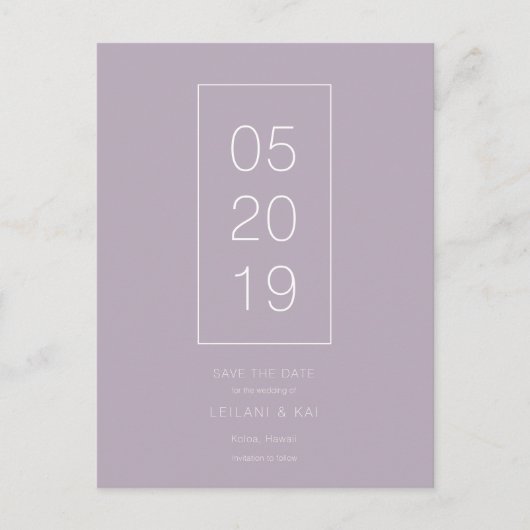 Minimalist Dusty Lila Save the Date Briefkaart (Voorkant)