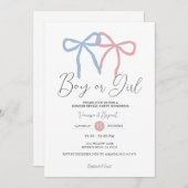 Minimalist Dusty Pink Blue Ribbon Gender Reveal Kaart (Voorkant / Achterkant)