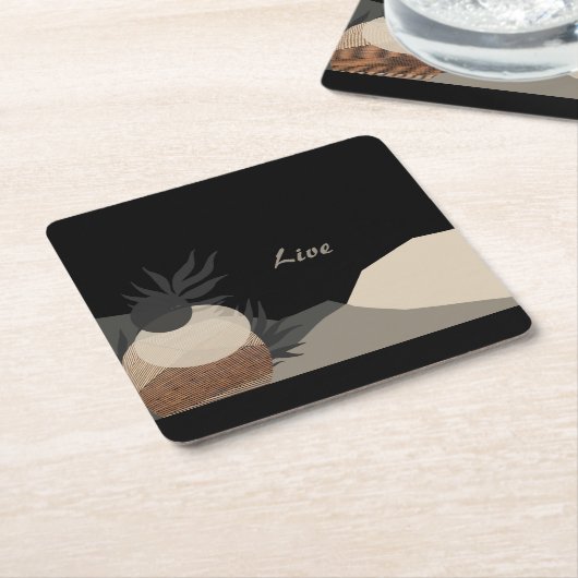 Minimalist Earth Tones Boho "Live"  Kartonnen Onderzetters (Schuin)