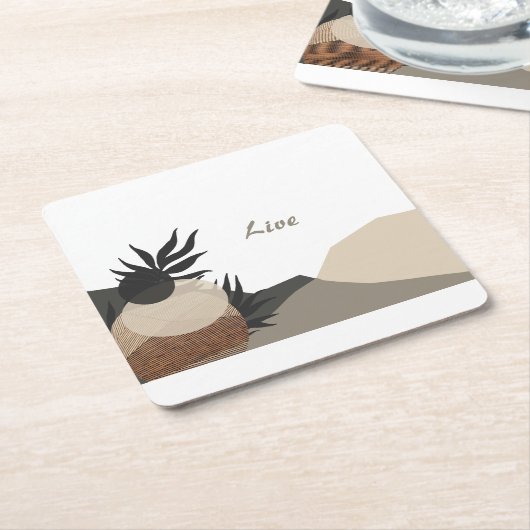 Minimalist Earth Tones Boho "Live" Kartonnen Onderzetters (Schuin)