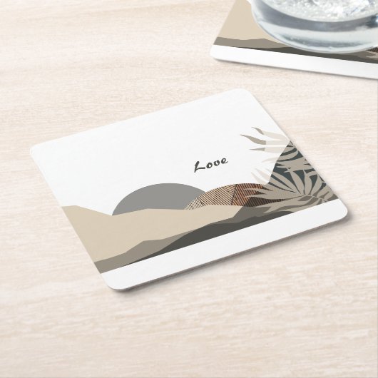 Minimalist Earth Tones Boho "Love" Kartonnen Onderzetters (Schuin)