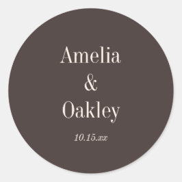 Minimalist Earthy Brown Elegant Wedding Custom Ronde Sticker