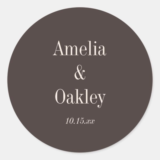 Minimalist Earthy Brown Elegant Wedding Custom Ronde Sticker (Voorkant)