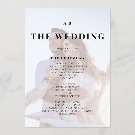 Minimalist Editorial Ivory Photo Wedding Program Programmakaart (Voorkant)