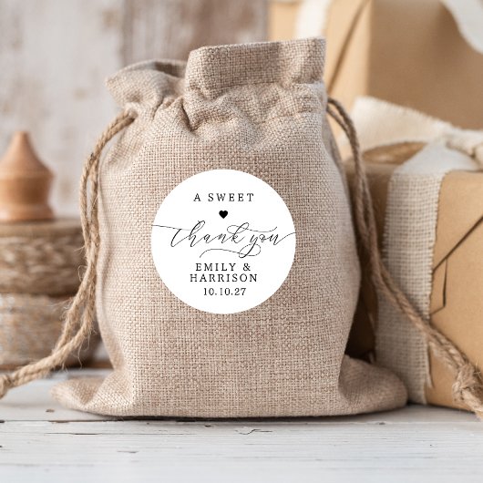 Minimalist Een Lief Dank U Script Hart Bruiloft Ronde Sticker