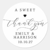 Minimalist Een Lief Dank U Script Hart Bruiloft Ronde Sticker (Voorkant)
