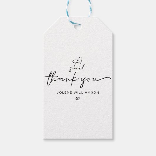 Minimalist Een Lief Dank U Script Heart Cadeaulabel (Voorkant)