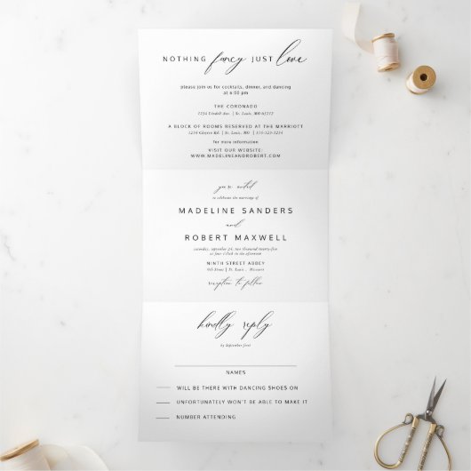 Minimalist eindelijk getrouwd drieluik uitnodiging (Binnen)