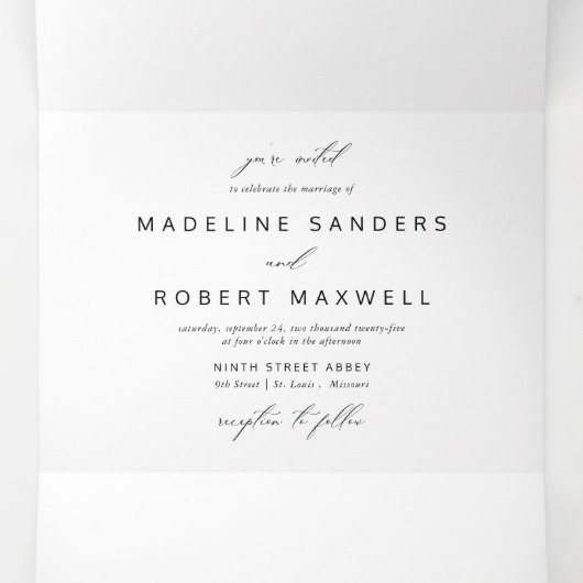 Minimalist eindelijk getrouwd drieluik uitnodiging (Binnenkant midden)