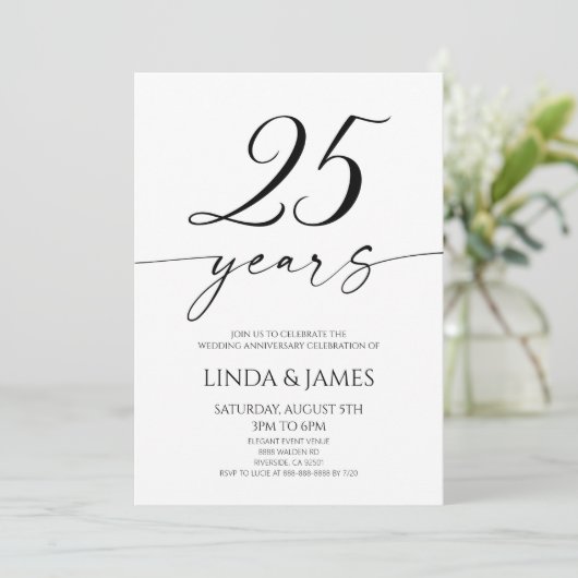 Minimalist Elegant 25th Wedding Anniversary Kaart (Staand voorkant)
