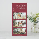 Minimalist Elegant 3 Photo Collage Red Christmas Feestdagenkaart (Staand voorkant)