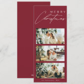 Minimalist Elegant 3 Photo Collage Red Christmas Feestdagenkaart (Voorkant / Achterkant)