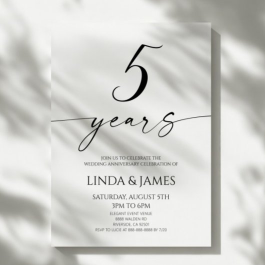 Minimalist Elegant 5th Wedding Anniversary Kaart
