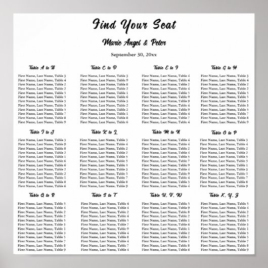 Minimalist Elegant ABC Typography Seating Plan Poster (Voorkant)