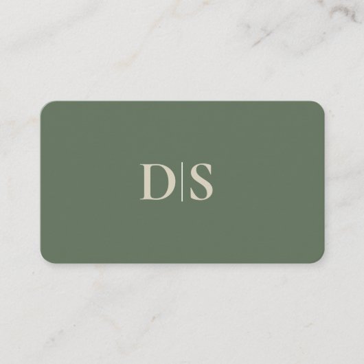 Minimalist Elegant Beige on Muted Green Initials Visitekaartje (Voorkant)