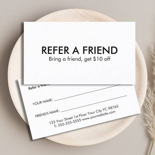 Minimalist Elegant Black and White Referral Card
