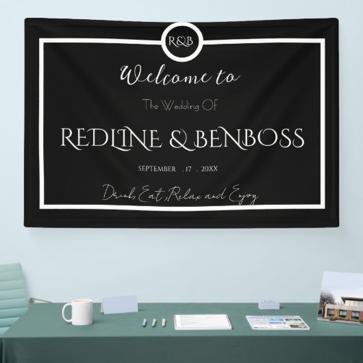 Minimalist Elegant Black and White Wedding Poster Spandoek (Beurs)