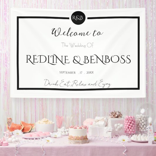 Minimalist Elegant Black and White Wedding Poster Spandoek (Feest)