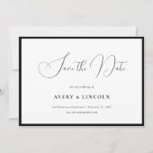 Minimalist Elegant Black Border Script Wedding Save The Date (Voorkant)