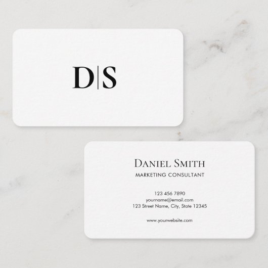 Minimalist Elegant Black on White Monogram Initial Visitekaartje (Voorkant / Achterkant)