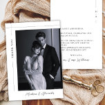 Minimalist Elegant Black White Photo Wedding Bedankkaart<br><div class="desc">Minimalist, Stylish, Elegant Black White Photo Wedding Thank You Card. Thank your guests in style with this elegant black and white wedding photo thank you card. Featuring a modern minimalist layout, sophisticated typography, and a timeless portrait design, this card is perfect for newlyweds who love classic and stylish stationery. Personalize...</div>