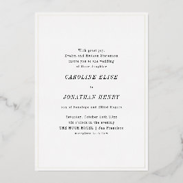 Minimalist Elegant Black White Serif Wedding Gold Folie Uitnodiging