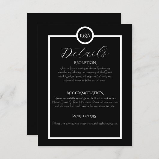 Minimalist Elegant Black & White Wedding  Informatiekaartje (Voorkant / Achterkant)