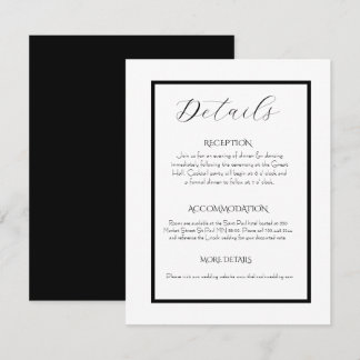 Minimalist Elegant Black & White Wedding  Informatiekaartje